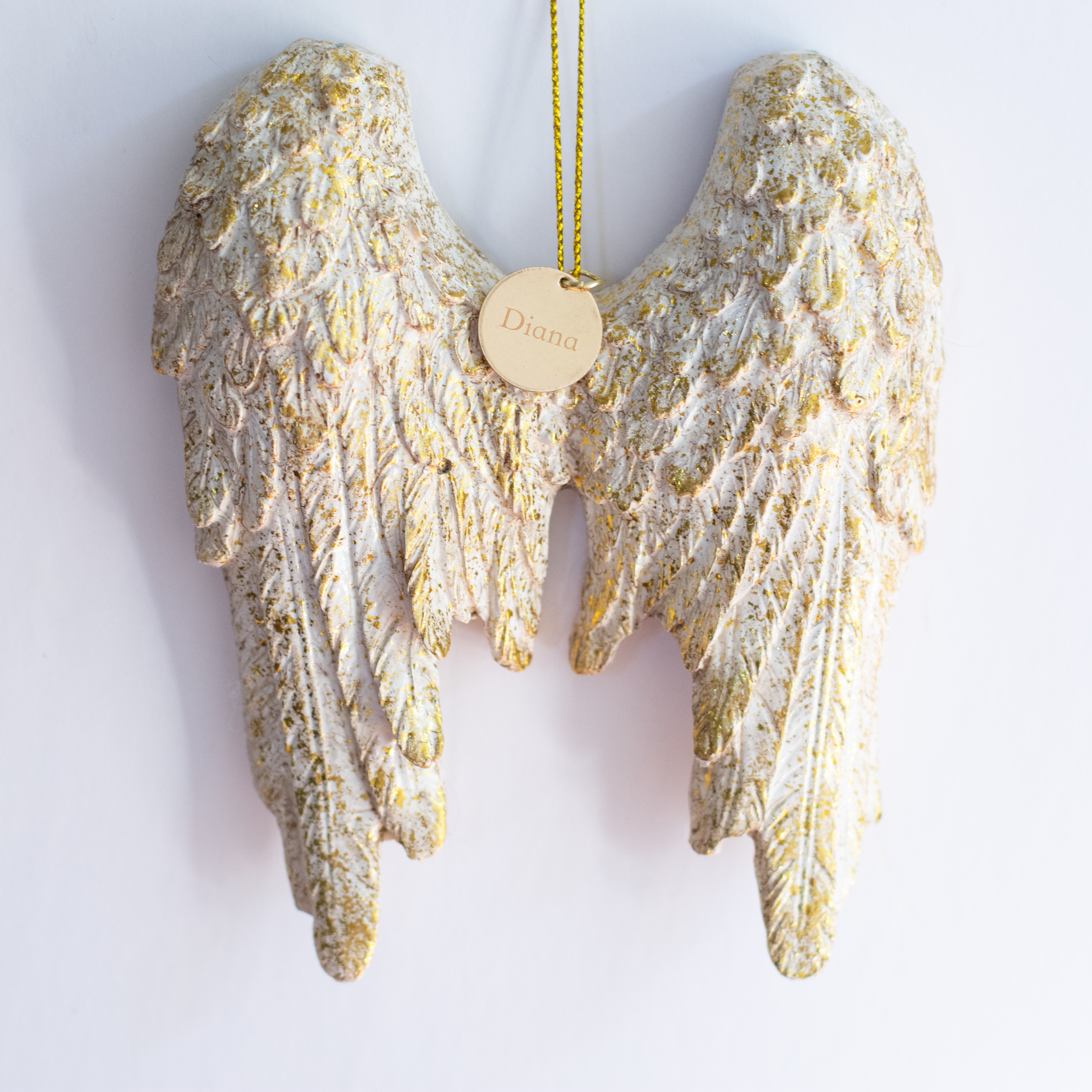 On Angel's Wings Ornament with Custom Engraved Charm image number null